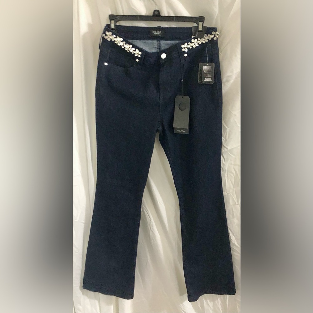 Rachel Roy Black label indigo dark wash gemstone studded trouser jeans size 6/28